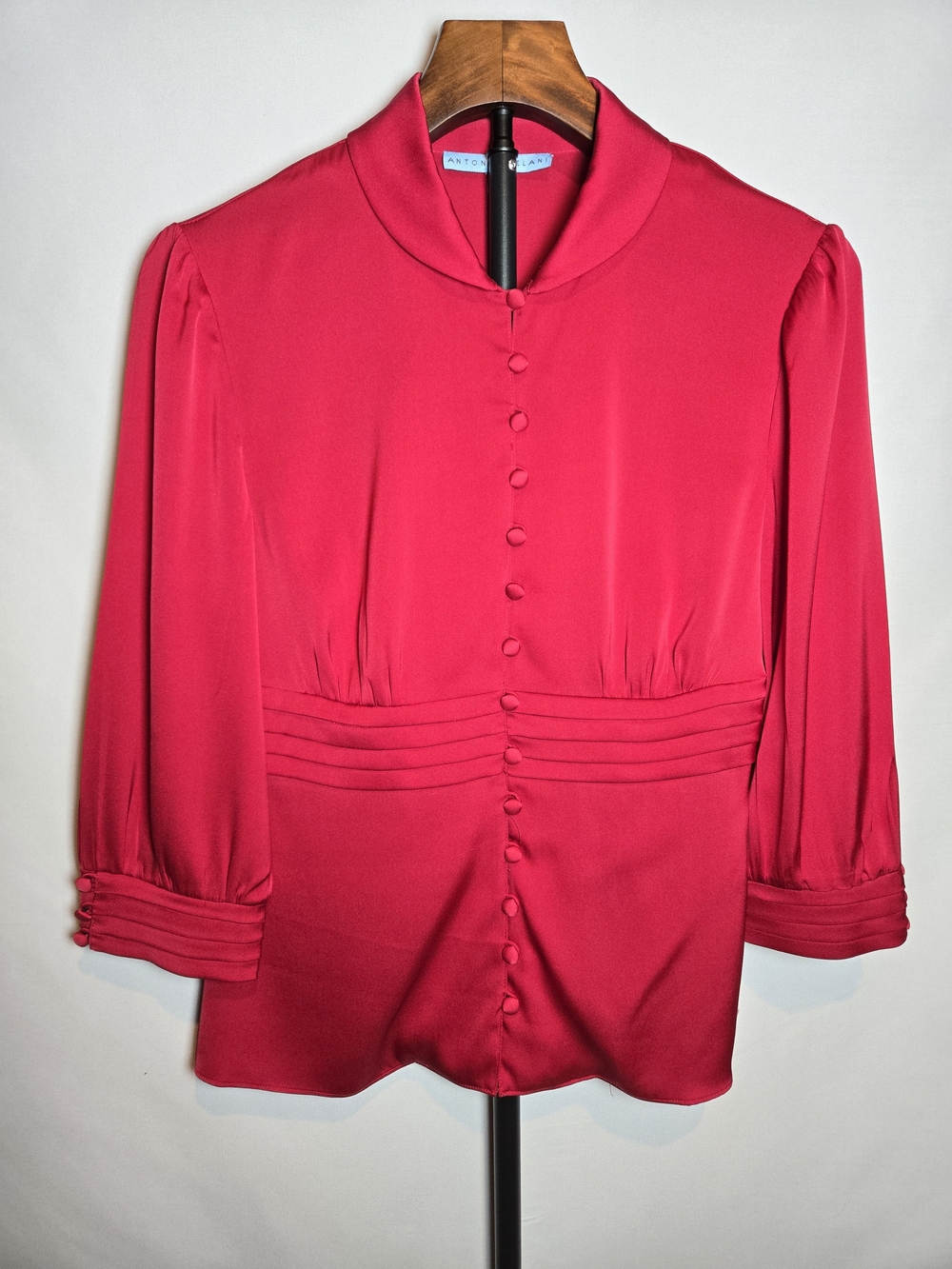 NWT Antonio Melani Red Licorice Silk Blouse Pleated Waist Size 6